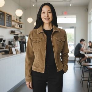 Ojai Corduroy Tan Zip Front Jean Jacket Size Medium